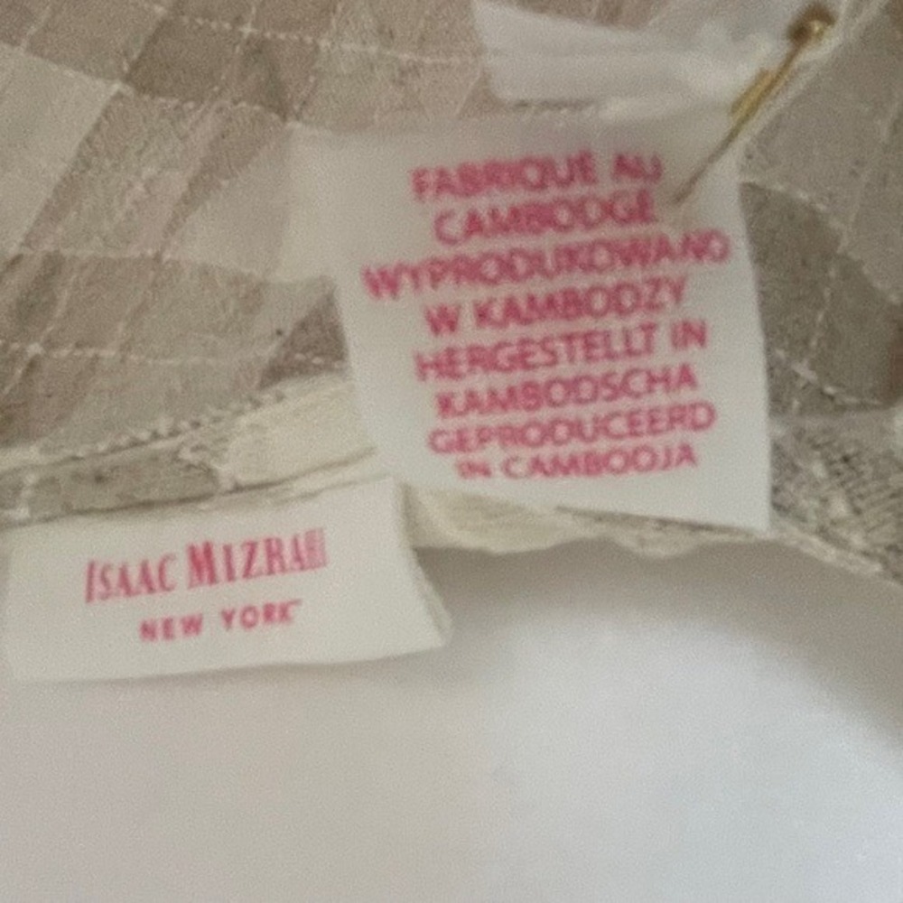 Isaac Mizrahi New linen top check neutral Relaxed‎ Summer blouse Large Tan White - Picture 9 of 9